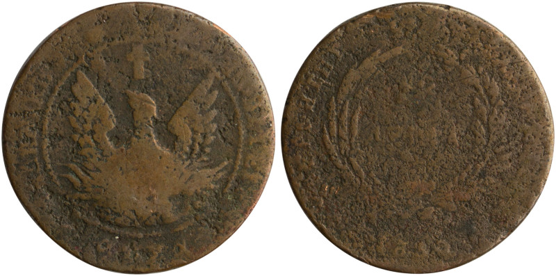 GREECE: 10 Lepta (1830) (type B.1) in copper. Phoenix (small) within pearl circl...