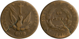 GREECE: 10 Lepta (1831) (type C) in copper. Phoenix on obverse. Variety "405-D.b" (Scarce) by Peter Chase. (Hellas 18.5). Very Good.
