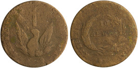 GREECE: 10 Lepta (1831) (type C) in copper. Phoenix on obverse. Probably variety "422-O.j" by Peter Chase. (Hellas 18.22). Poor.