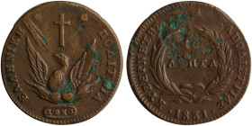 GREECE: 10 Lepta (1831) (type C) in copper. Phoenix on obverse. Variety "440-Z.t" by Peter Chase. Corrosion. (Hellas 18.40). Very Fine plus.