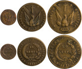 GREECE: Lot of 3 coins composed of 1 Lepton (1831) (type C) (Chase 351-H.e / Extremely Rare), 10 Lepta (1831) (type C) (Chase 418-L.h) & 20 Lepta (183...