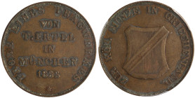 GREECE: Trial disc of 5 Lepta (1833) in copper. Struck from dies by Ertel. Coat of arms on obverse. Legend in 5 lines on reverse. Coin alignment. Diam...
