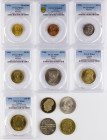 GREECE: Lot of 11 coins composed of 1 Drachma (1976) (type I) - graded by PCGS as "MS 66", 2 Drachmas (1988) (type II) - graded by PCGS as "MS 66", 5 ...