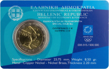 GREECE: 2 Euro (2004) in bi-metal. Ancient statue depicting a discus thrower on obverse. Inside official coincard with no "035515". (Hellas E.8.04a). ...