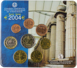 GREECE: Euro coin set (2004) composed of 1, 2, 5, 10, 20 and 50 Cent & 1 and 2 Euro. Inside official blister issued by the Bank of Greece. (Hellas M.2...