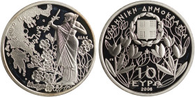 GREECE: 10 Euro (2006) in silver (0,925) commemorating Mount Olympus National Park / Zeus. Zeus on a background of flowers and map of Greece on obvers...