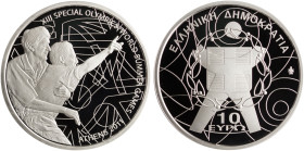 GREECE: 10 Euro (2011) in silver (0,925) commemorating the XIII Special Olympics. Highlight from an event during the games on obverse. Inside its offi...
