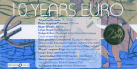 GREECE: 2 Euro (2012) in bi-metal commemorating the 10 years of Euro currency. Inside official coincard blister. (Hellas E.8.12a). Brilliant Uncircula...
