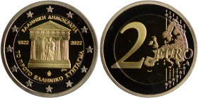 GREECE: 2 Euro (2022) in bi-metal commemorating the 200 years since the First Greek Constitution. Inside its official case with CoA with no "0890". Pr...