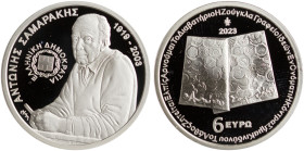GREECE: 6 Euro (2023) in silver (0,925) commemorating the 20 years from the death of Antonis Samarakis. Inside its official case of issue with CoA wit...