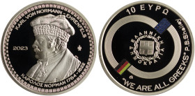 GREECE: 10 Euro (2023) in silver (0,925) commemorating τηε Philhellenes / Karl Normann. Bust of Karl Normann and dates of birth and death below on obv...