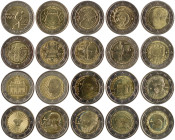 GREECE: Lot of 20 different 2 Euro coins (2004-2020) in bi-metal. (Hellas E.8.04a+E.8.07a+E.8.10a+E.8.11a+ E.8.13a+E.8.13b+E.8.14a+E.8.14b+ E.8.15a+E....