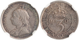 CYPRUS: 3 Piastres (1901) in silver (0,925). Crowned bust of Queen Victoria facing left on obverse. Crown over denomination divides date on reverse. I...