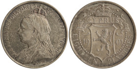 CYPRUS: 18 Piastres (1901) in silver (0,925). Crowned and veiled bust of Queen Victoria facing left on obverse. Crowned coat of arms divide date and d...