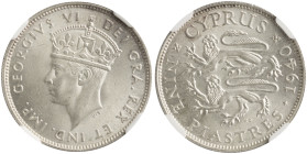 CYPRUS: 9 Piastres (1940) in silver (0,925). Crowned head of King George VI facing left on obverse. Two stylized rampant lions left, date at right, de...