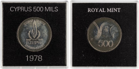 CYPRUS: 500 Mils (ND 1978) in copper-nickel commemorating the Human Rights. Flame within wreath divides dates on obverse. Stylized crying dove above d...