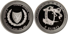 CYPRUS: 5 Euro (2008) in silver (0,925) commemorating the accession of Cyprus to the Euro area. The island of Cyprus connected with a ring to Europe, ...