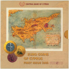 CYPRUS: Euro coin set (2008) composed of 1, 2, 5, 10, 20 & 50 Cent and 1 & 2 Euro. Inside official three-fold blister issued by the central Bank of Cy...