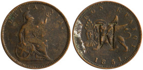 GREECE: 1 new Obol (1851.) in copper. The lion of St Mark and inscription "ΙΟΝΙΚΟΝ ΚΡΑΤΟΣ" on obverse. Dot after date. Coin alignment. "M" countermark...