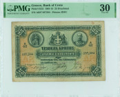 GREECE: 25 Drachmas (15.3.1901) in black on orange and green unpt. Ancient Cretan coin at upper left, portrait of Prince George at upper right and coa...