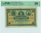GREECE: 25 Drachmas (26.9.1915) in black on orange and green unpt. Ancient Cretan coin at upper left, portrait of Prince George at upper right and coa...
