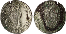 AUSTRIA: 15 Kreuzer (1685) in silver. Bust of Leopold I facing right on obverse. Crown divides date on reverse. Corrosion & bent. (KM 1170). Fine & Ex...
