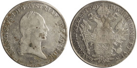 AUSTRIA: 1 Thaler (1820 M) in silver (0,833). Laureate head of Franz II facing right on obverse. Crowned imperial double eagle on reverse. (KM 2162). ...