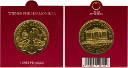 AUSTRIA: 100 Euro (2015) in gold (0,999) commemorating the Vienna Philharmonic. The Golden Hall organ on obverse. Musical instruments on reverse. Insi...