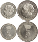 BULGARIA: Lot of 2 coins composed of 2 Leva & 5 Leva (1964) in silver (0,900) commemorating the 20th anniversary of People Republic. Head of Dimitrov ...