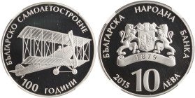 BULGARIA: 10 Leva (2015) in silver (0,925) commemorating the 100th anniversary of Bulgarian Aircraft Manufacture. Bulgarian National Bank logo, denomi...