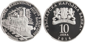 BULGARIA: 10 Leva (2016) in silver (0,925) commemorating the 150 years of railroads in Bulgaria. National coat of arms, denomination and date below on...