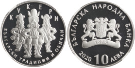 BULGARIA: 10 Leva (2020) in silver (0,999) commemorating Kukeri, Bulgarian customs and traditions. The BNB logo, value and date on obverse. Representa...