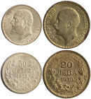 BULGARIA: Lot of 2 coins composed of 50 Stotinki (1913) & 20 Leva (1930 BP) in silver. (KM 30+41) & (Nikolov 44+59). Extra Fine plus & About Extra Fin...
