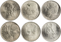 CZECHOSLOVAKIA: Lot of 3 commemorative coins, composed of 25 Korun (ND 1965) in silver (0,500), 100 Korun (ND 1977) & 100 Korun (ND 1978) both in silv...