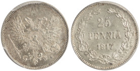 FINLAND: 25 Pennia (1917 S) in silver (0,750). Imperial double-headed eagle without crown on obverse. Denomination and date within wreath on reverse. ...