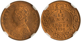 INDIA / BRITISH: 1/12 Anna (1898 c) in copper. Crowned bust of Queen Victoria facing left on obverse. Value and date within beaded circle and wreath o...