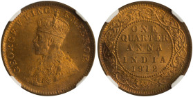 INDIA / BRITISH: 1/4 Anna (1912 C) in bronze. Crowned bust of King George V facing left on obverse. Date and denomination within circle and wreath sur...