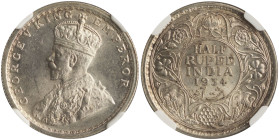 INDIA / BRITISH: 1/2 Rupee (1934 C) in silver (0,917). Crowned bust of King George V, type II facing left on obverse. Denomination and date within cir...