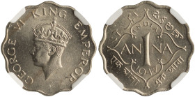 INDIA / BRITISH: 1 Anna (1947 B) in copper-nickel. Second head of Kin George VI facing left, low relief and small crown on obverse. Denomination and d...