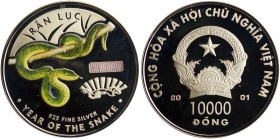 VIETNAM: 10000 Dong (2001) in silver (0,925) commemorating the Year of the Snake. State emblem above value on obverse. Bamboo viper on reverse. (KM 58...
