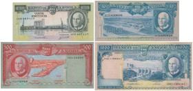 ANGOLA: Lot of 4 banknotes composed of 20, 50, 500 & 1000 Escudos (10.6.1962). S/Ns: "12KZ 467117", "12IC 450626", "14CU 32266" & "4CEC 130041". (Pick...