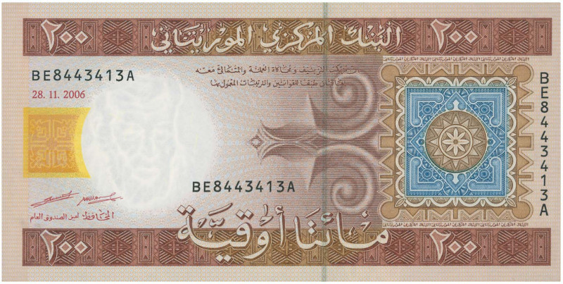 MAURITANIA: 200 Ouguiya (28.11.2006) in brown and blue on multicolor unpt. Geome...