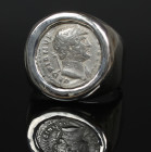 Modern ring with Hadrian denarius