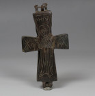 Byzantine reliquary cross (Encolpion) with inscription and decoration