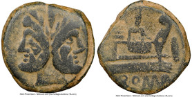 Anonymous (after ca. 211 BC). AE as (31mm, 1h). NGC Choice Fine. Rome. Laureate, bearded head of Janus; I (mark of value) above / ROMA, prow of galley...