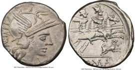 C. Antestius (ca. 146 BC). AR denarius (19mm, 9h). NGC XF. Rome. Helmeted head of Roma right; C. ANTESTI (ANTE ligate) behind; X below chin / The Dios...