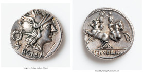 C. Servilius M.f. (ca. 136 BC). AR fourée denarius (19mm, 3.29 gm, 5h). VF, gouge, die shift. Rome. ROMA, head of Roma right, wearing pendant earring,...