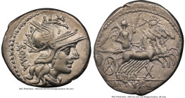 M. Tullius (ca. 120/19 BC). AR denarius (21mm, 8h). NGC Choice VF. Rome. ROMA, head of Roma right, wearing winged helmet decorated with griffin crest,...