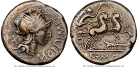 M. Cipius M. f. (ca. 115-114 BC). AR denarius (17mm, 3.78 gm, 7h). NGC Choice Fine 5/5 - 2/5, lacquered. Rome. M•CIPI•M•F, head of Roma right wearing ...