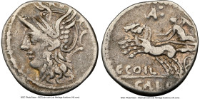 C. Coelius Caldus (ca. 104 BC). AR denarius (18mm, 11h). NGC Choice Fine, scratches. Rome. Helmeted head of Roma left; dotted border / Victory in biga...